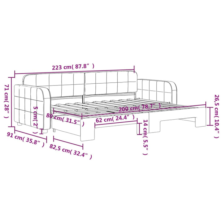 daybed med udtræk 80x200 cm velour lyserød