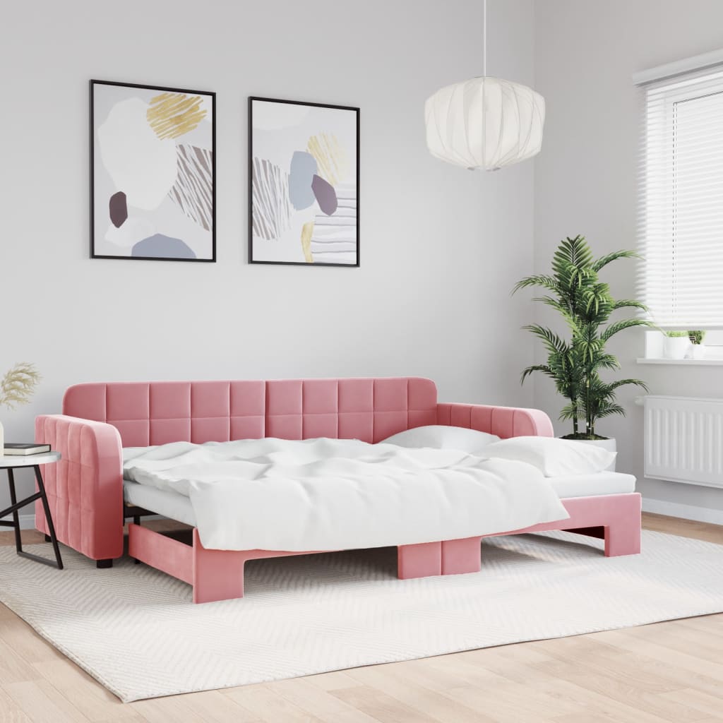 daybed med udtræk 80x200 cm velour lyserød