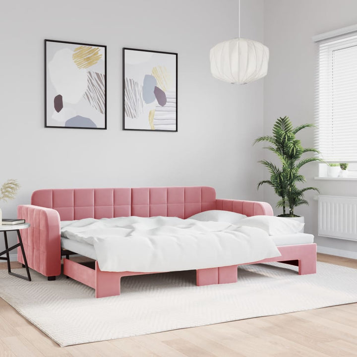 daybed med udtræk 80x200 cm velour lyserød