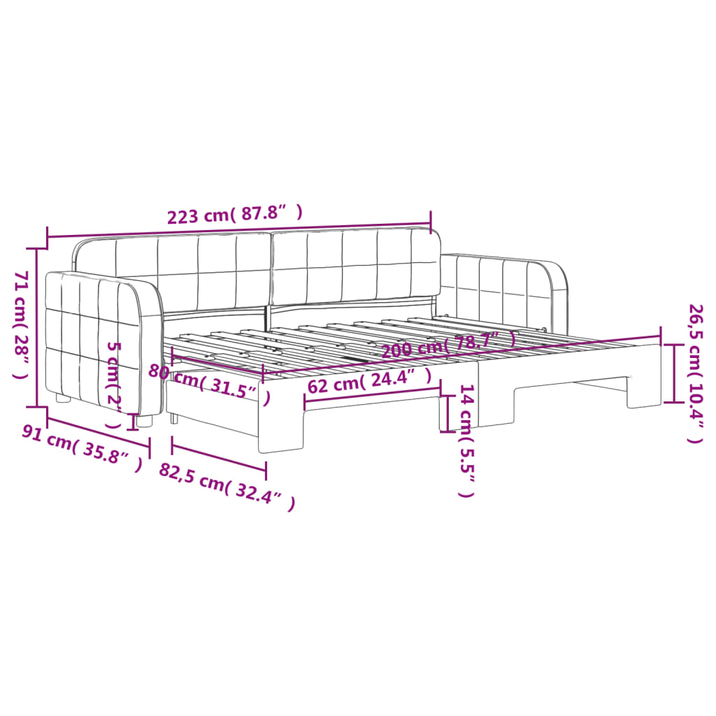 daybed med udtræk 80x200 cm velour sort