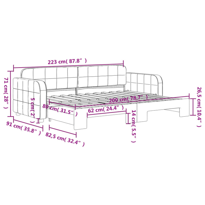 daybed med udtræk 80x200 cm velour sort