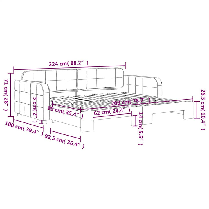 daybed med udtræk 90x200 cm velour blå