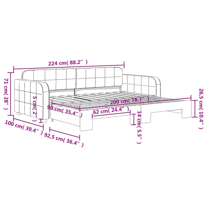 daybed med udtræk 90x200 cm velour lysegrå