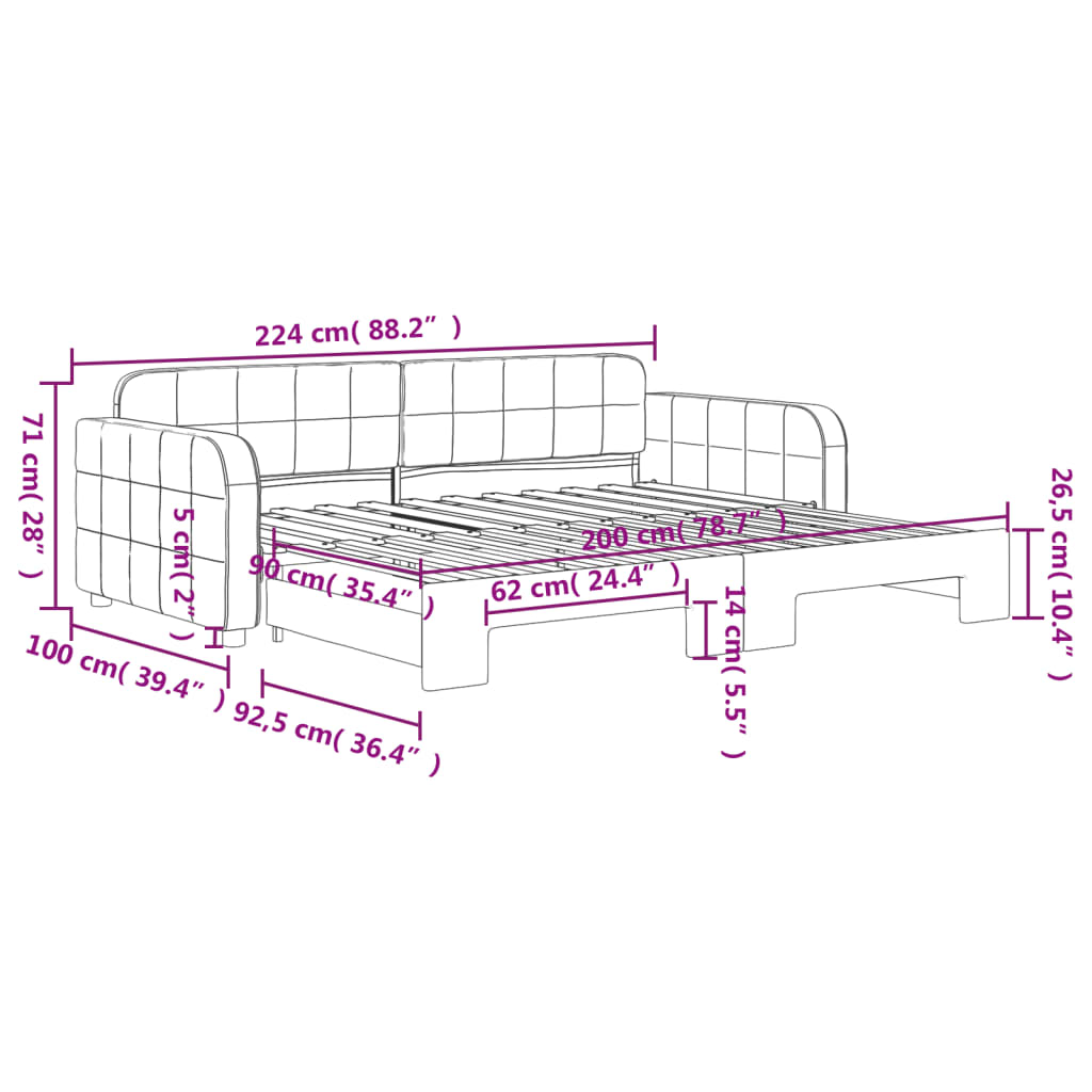 daybed med udtræk 90x200 cm velour mørkegrå