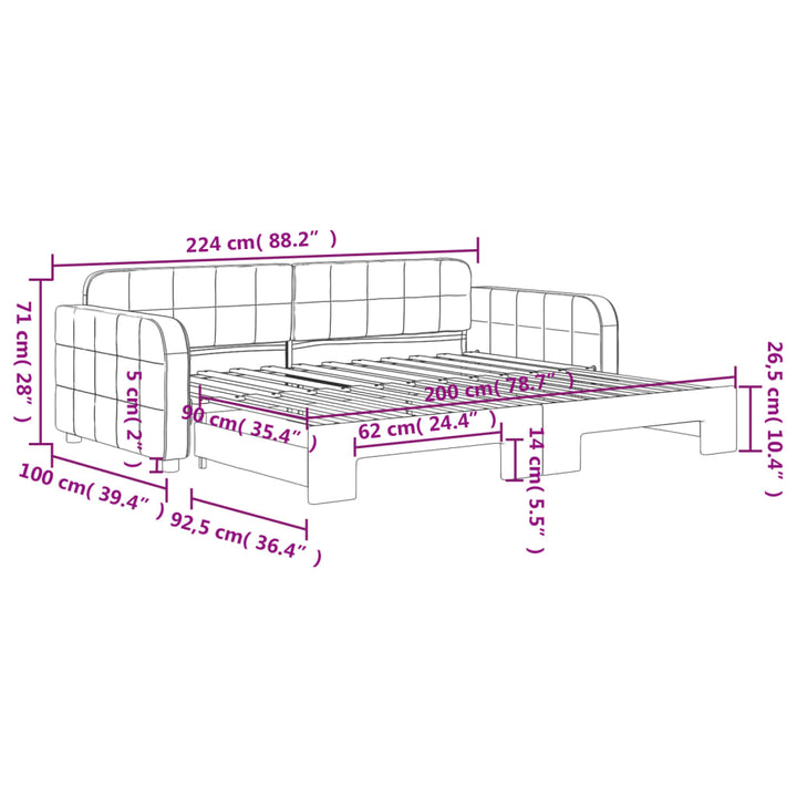daybed med udtræk 90x200 cm velour mørkegrå