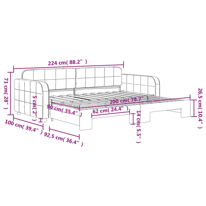 daybed med udtræk 90x200 cm velour lyserød