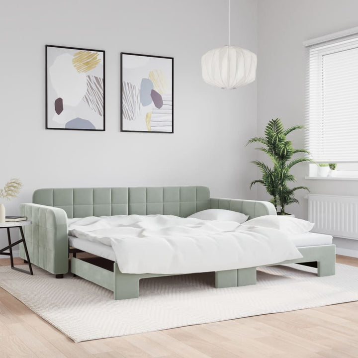 daybed med udtræk 100x200 cm velour lysegrå