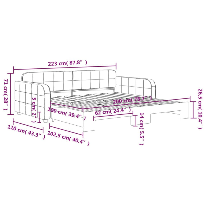 daybed med udtræk 100x200 cm velour sort