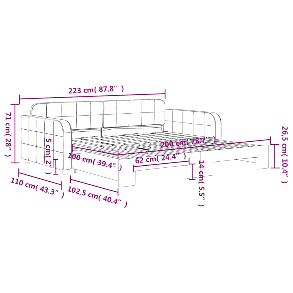 daybed med udtræk 100x200 cm velour gul