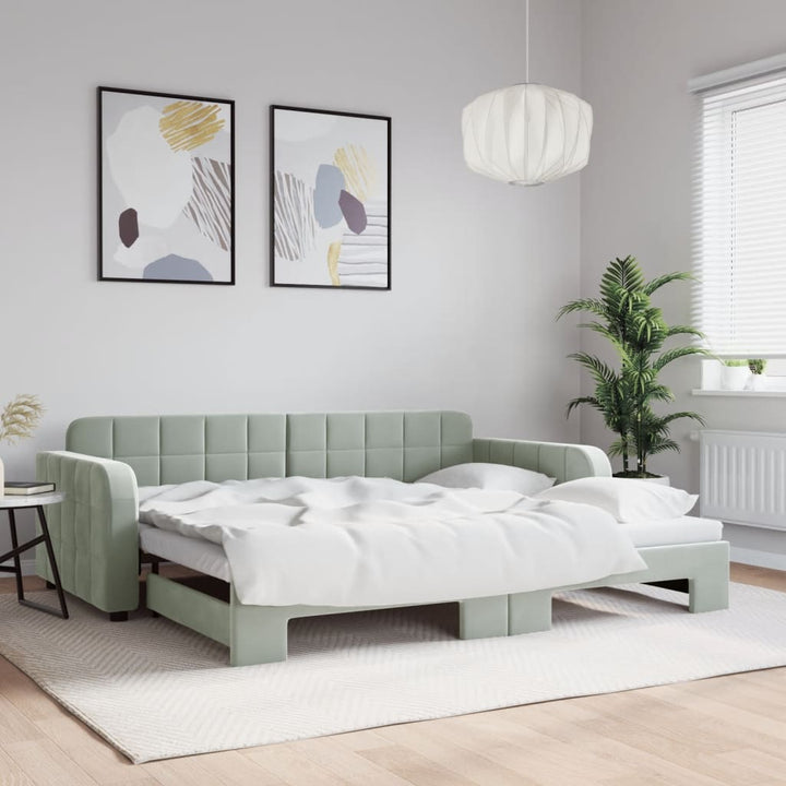 daybed med udtræk 90x190 cm velour lysegrå