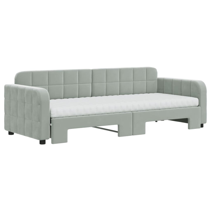daybed med udtræk og madras 80x200 cm velour lysegrå