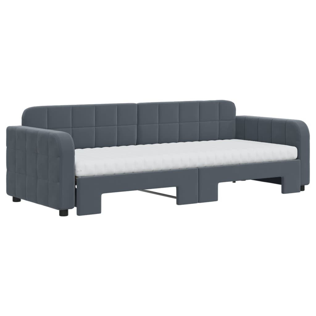 daybed med udtræk og madras 80x200 cm velour mørkegrå