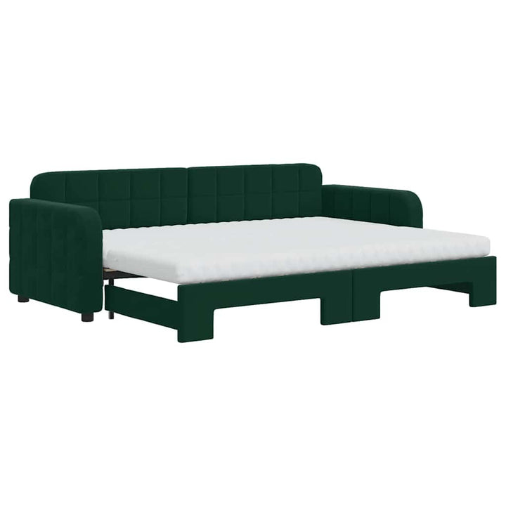 daybed med udtræk og madras 80x200 cm velour mørkegrøn