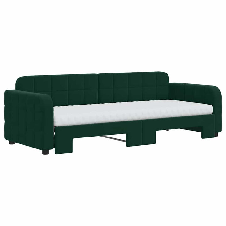 daybed med udtræk og madras 80x200 cm velour mørkegrøn
