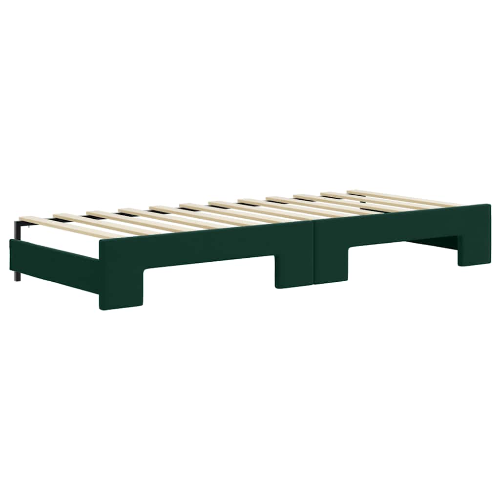 daybed med udtræk og madras 80x200 cm velour mørkegrøn