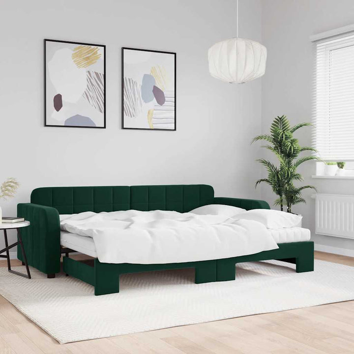 daybed med udtræk og madras 80x200 cm velour mørkegrøn