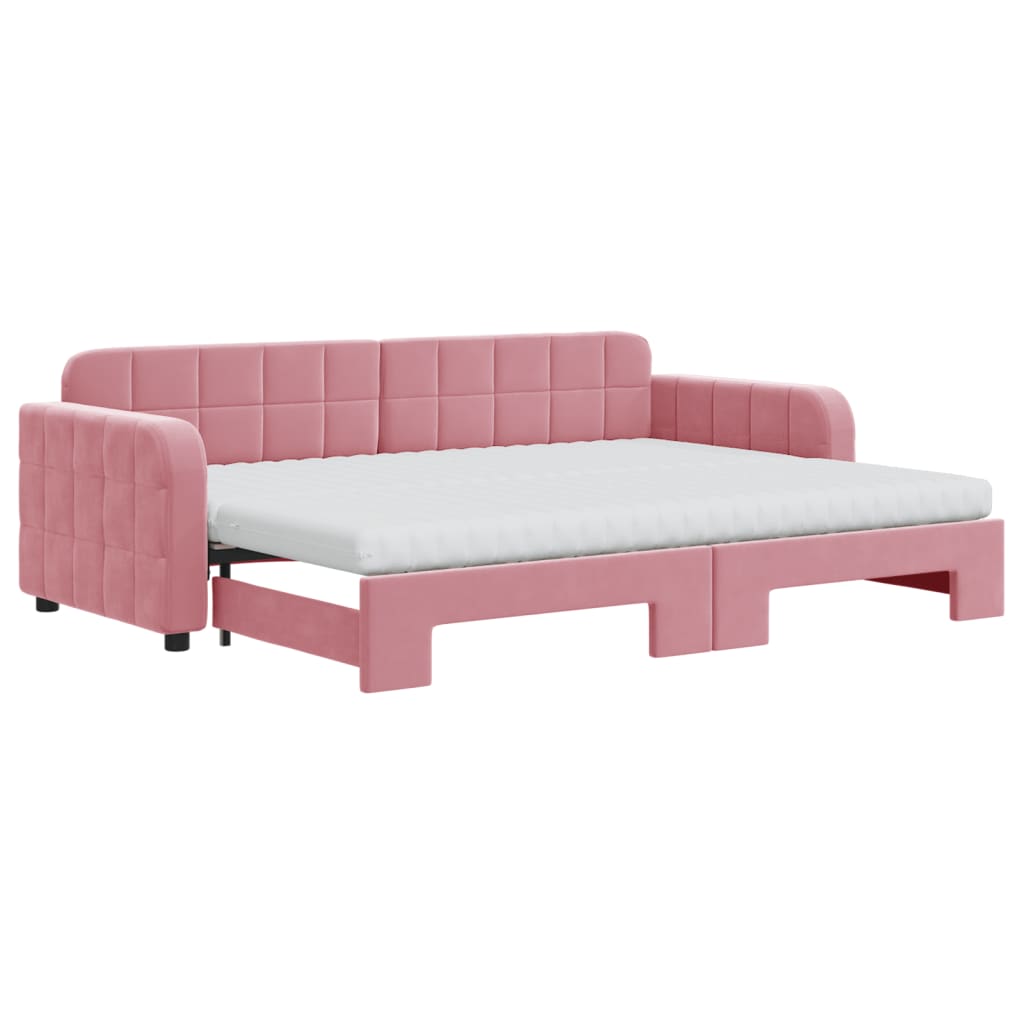 daybed med udtræk og madras 80x200 cm velour lyserød