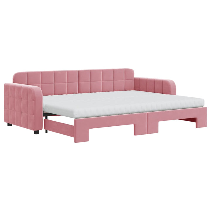 daybed med udtræk og madras 80x200 cm velour lyserød