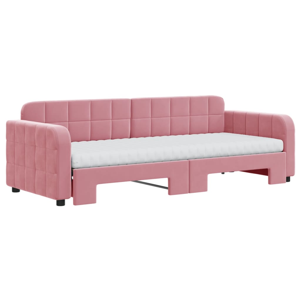 daybed med udtræk og madras 80x200 cm velour lyserød