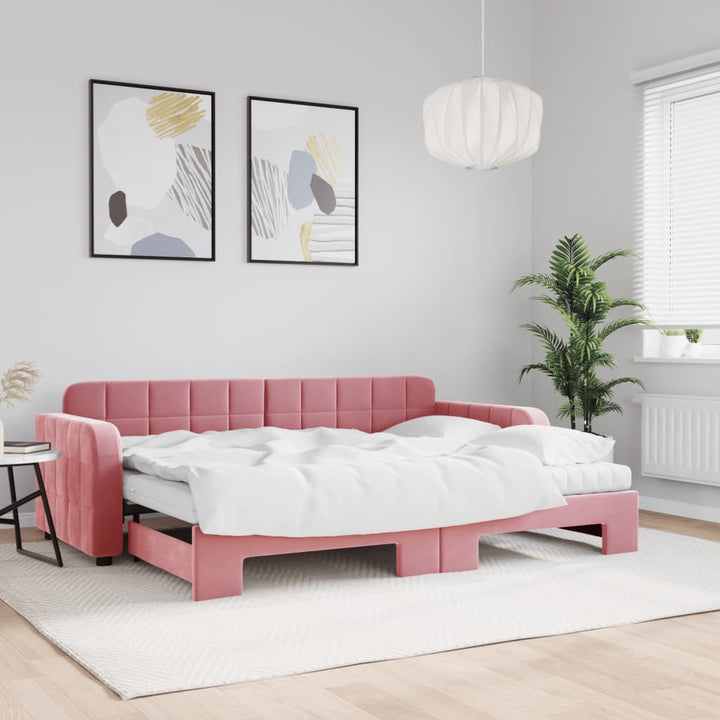 daybed med udtræk og madras 80x200 cm velour lyserød
