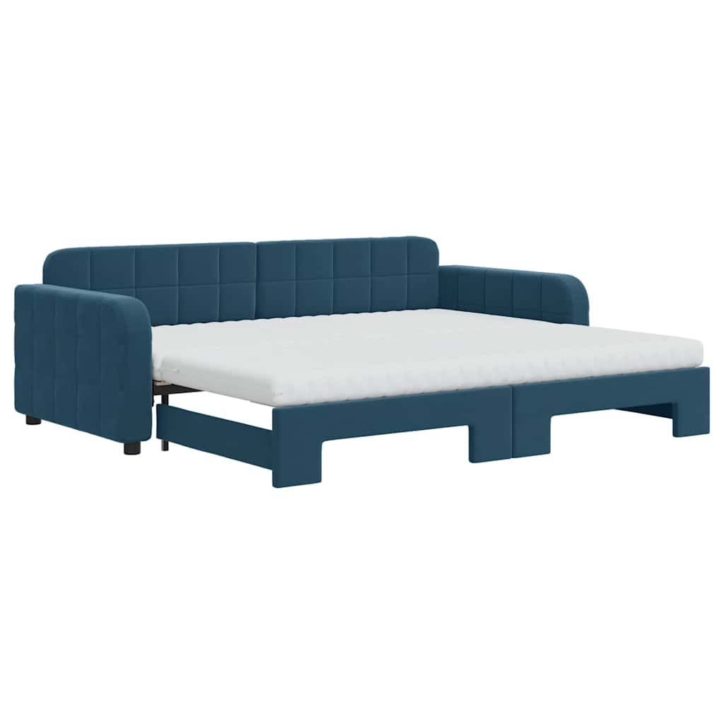 daybed med udtræk og madras 90x200 cm velour blå