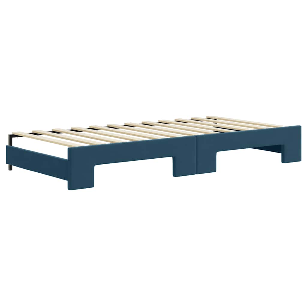 daybed med udtræk og madras 90x200 cm velour blå