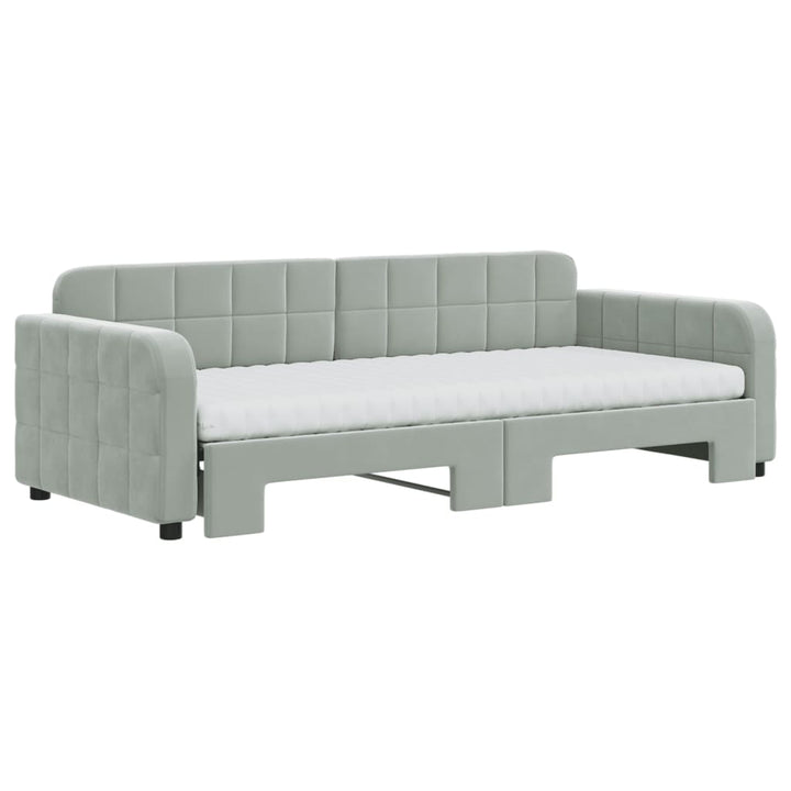 daybed med udtræk og madras 90x200 cm velour lysegrå