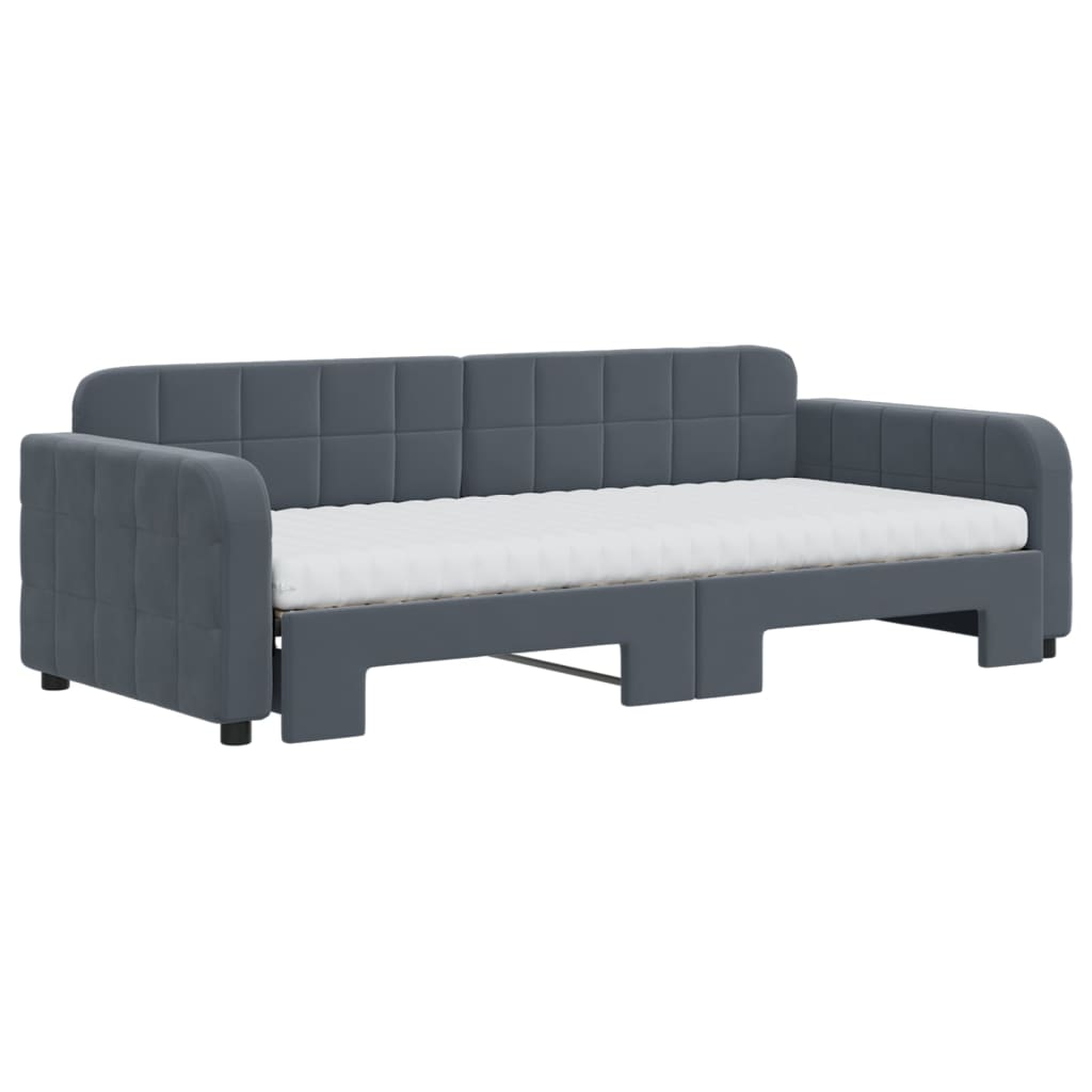 daybed med udtræk og madras 90x200 cm velour mørkegrå