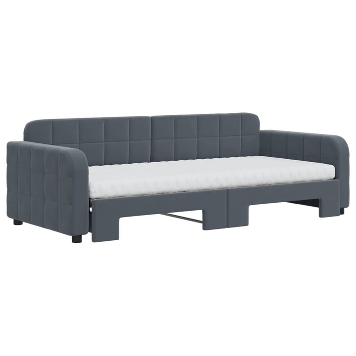 daybed med udtræk og madras 90x200 cm velour mørkegrå