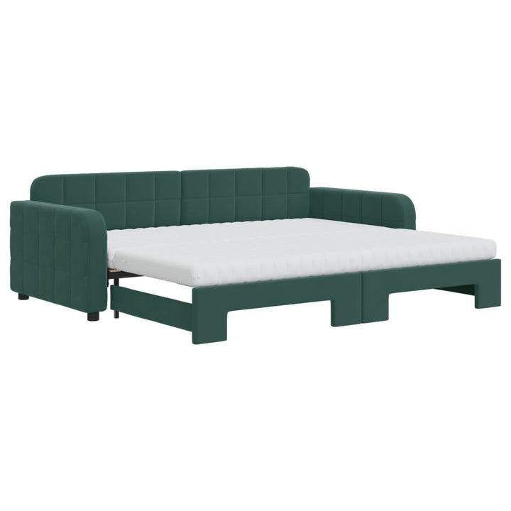 daybed med udtræk og madras 90x200 cm velour mørkegrøn