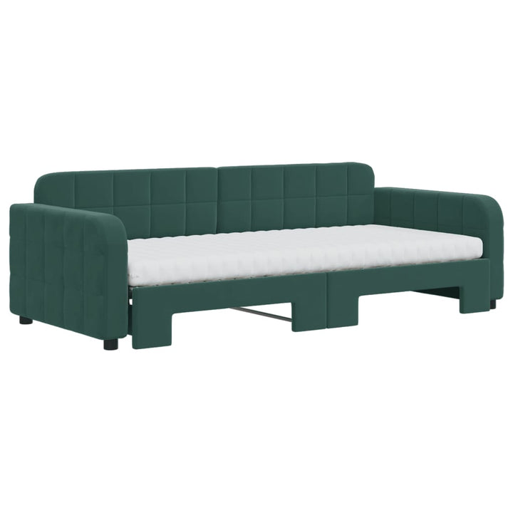 daybed med udtræk og madras 90x200 cm velour mørkegrøn