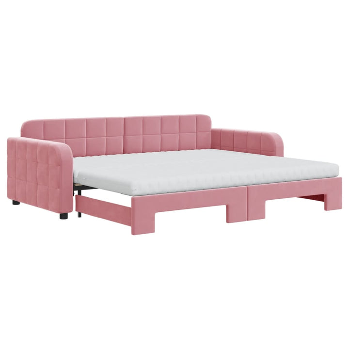 daybed med udtræk og madras 90x200 cm velour lyserød