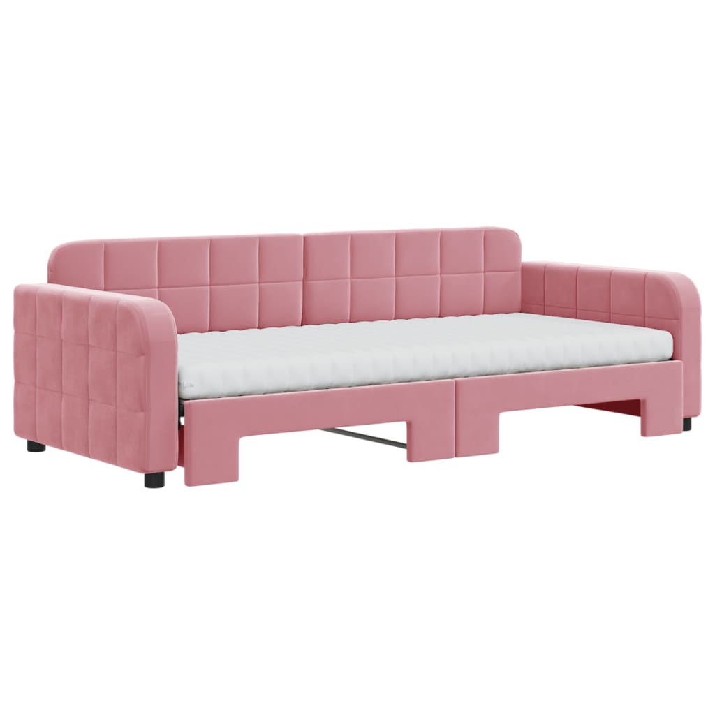 daybed med udtræk og madras 90x200 cm velour lyserød