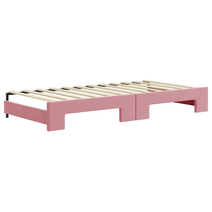 daybed med udtræk og madras 90x200 cm velour lyserød