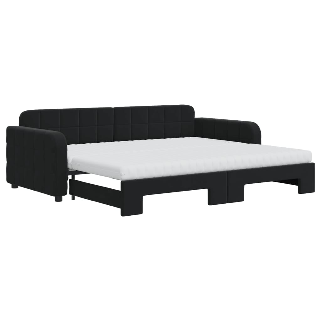daybed med udtræk og madras 90x200 cm velour sort