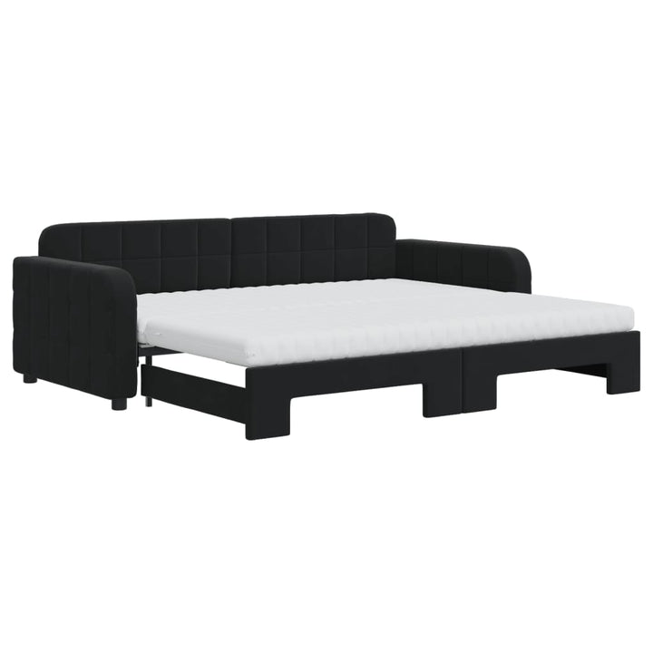daybed med udtræk og madras 90x200 cm velour sort
