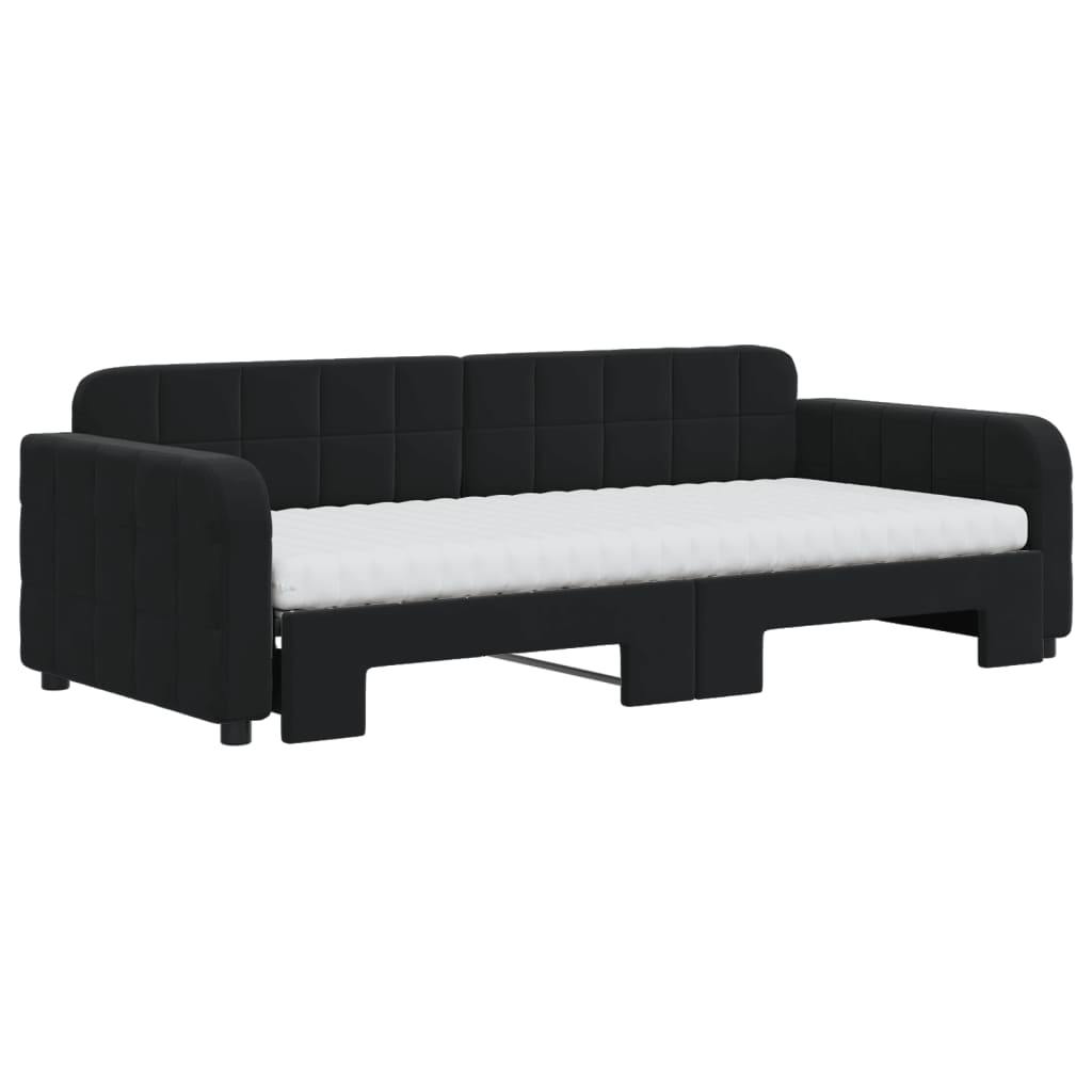 daybed med udtræk og madras 90x200 cm velour sort