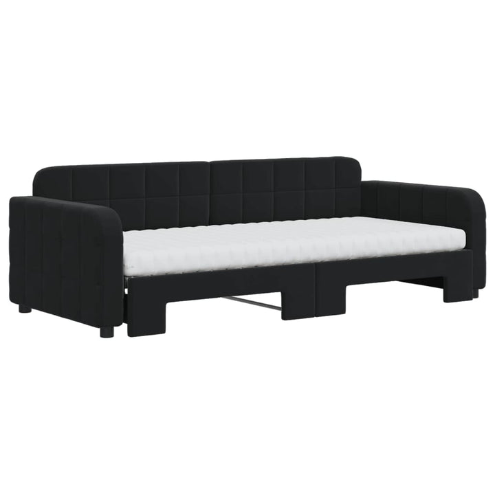 daybed med udtræk og madras 90x200 cm velour sort