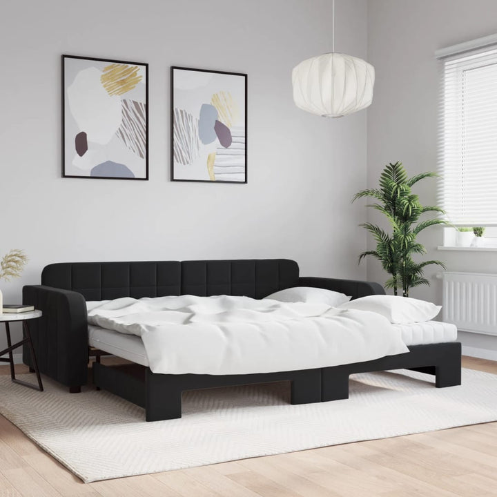 daybed med udtræk og madras 90x200 cm velour sort