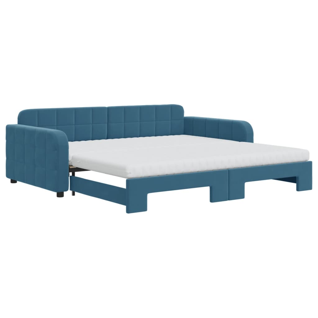 daybed med udtræk og madras 100x200 cm velour blå