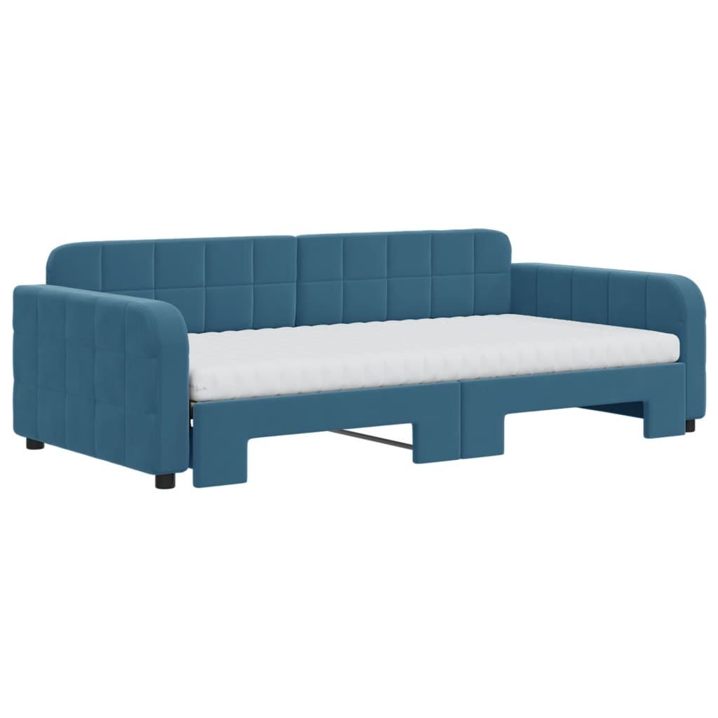 daybed med udtræk og madras 100x200 cm velour blå