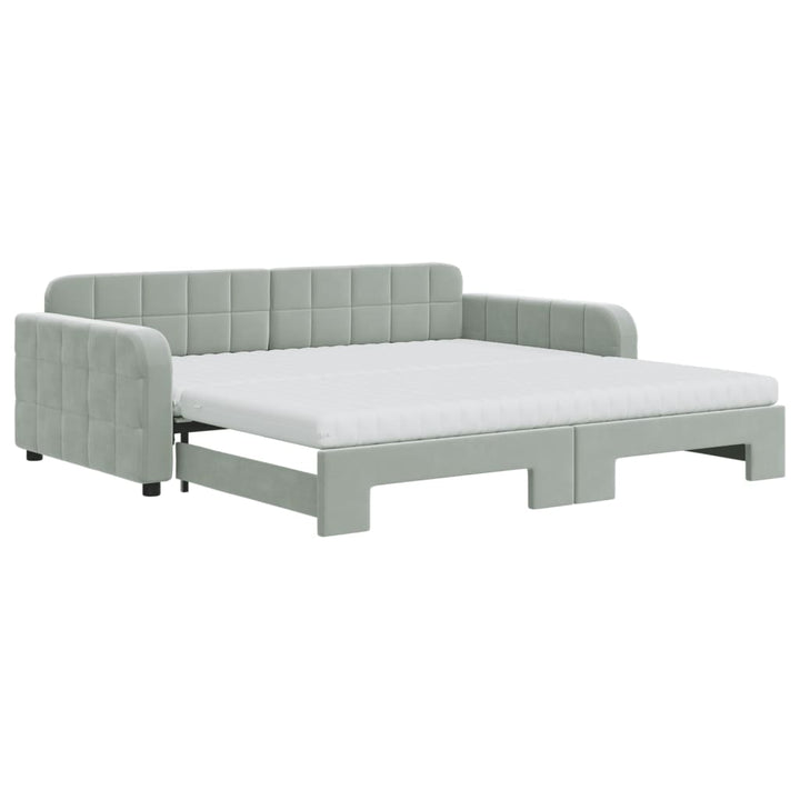 daybed med udtræk og madras 100x200 cm velour lysegrå