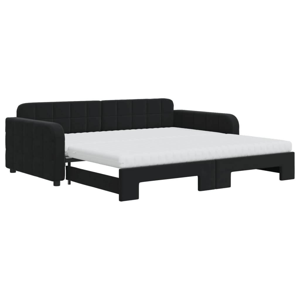 daybed med udtræk og madras 100x200 cm velour sort