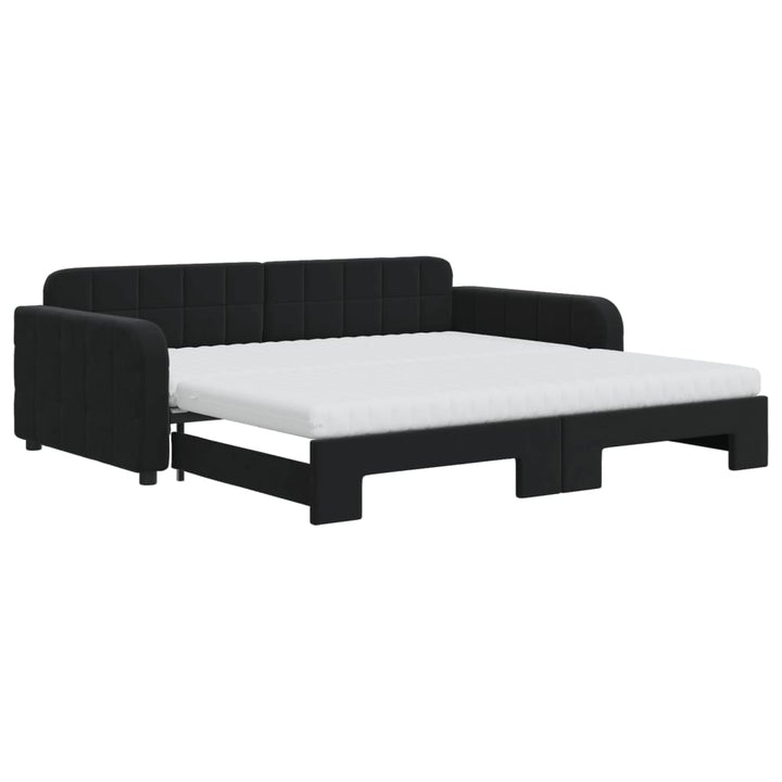 daybed med udtræk og madras 100x200 cm velour sort