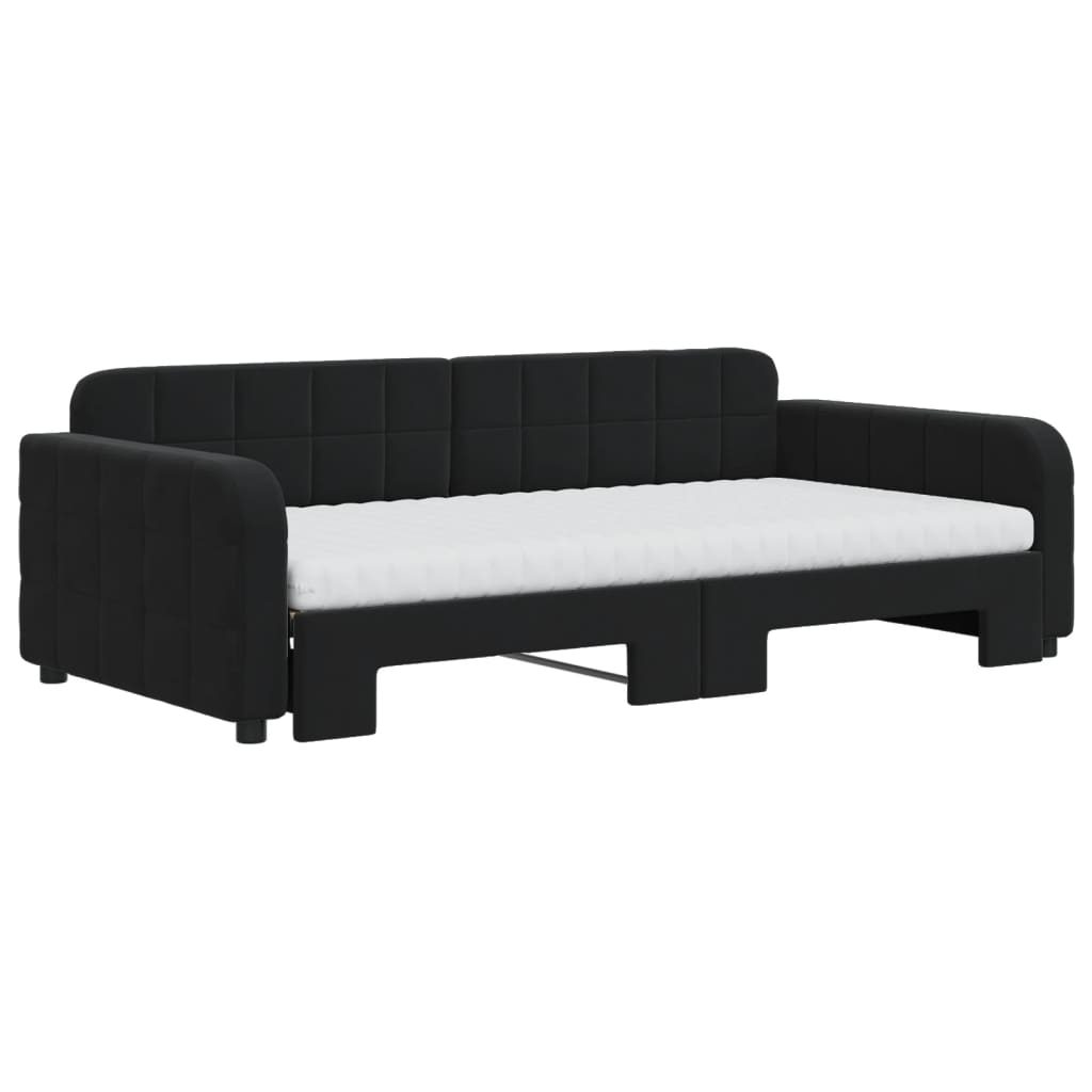 daybed med udtræk og madras 100x200 cm velour sort