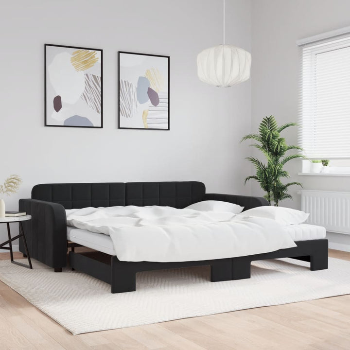 daybed med udtræk og madras 100x200 cm velour sort