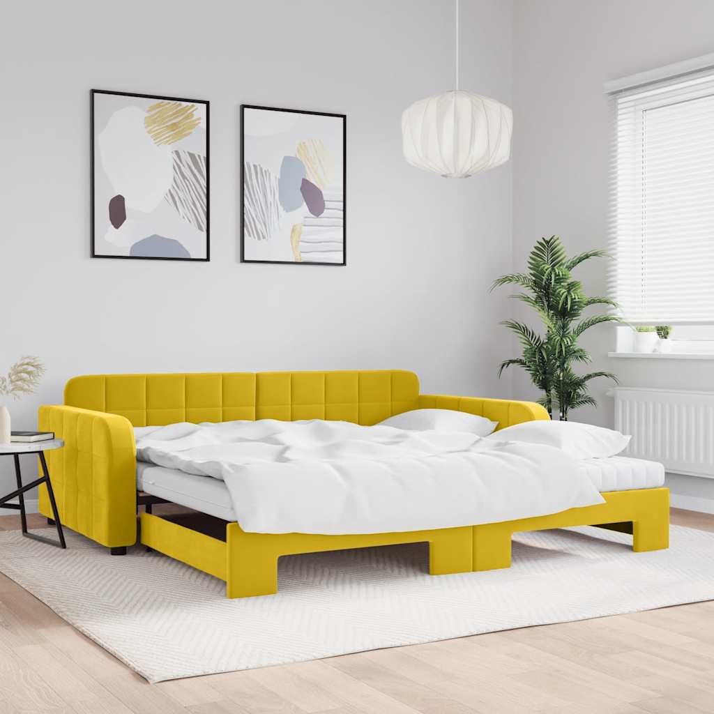 daybed med udtræk og madras 100x200 cm velour gul