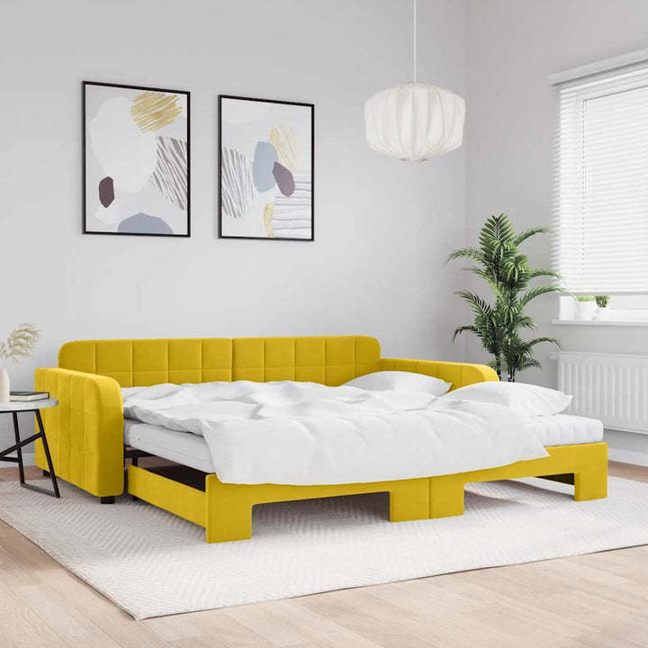 daybed med udtræk og madras 100x200 cm velour gul