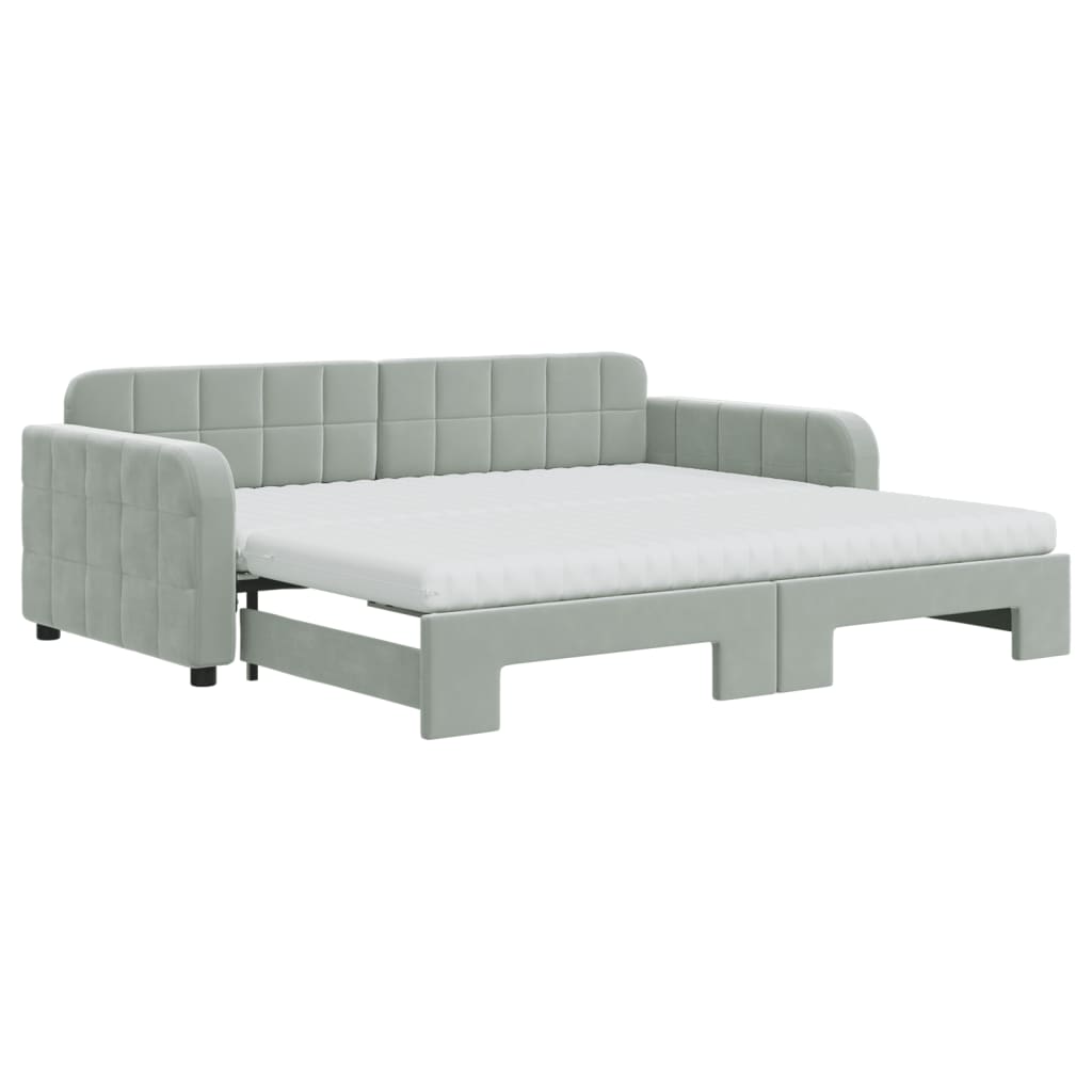 daybed med udtræk og madras 90x190 cm velour lysegrå