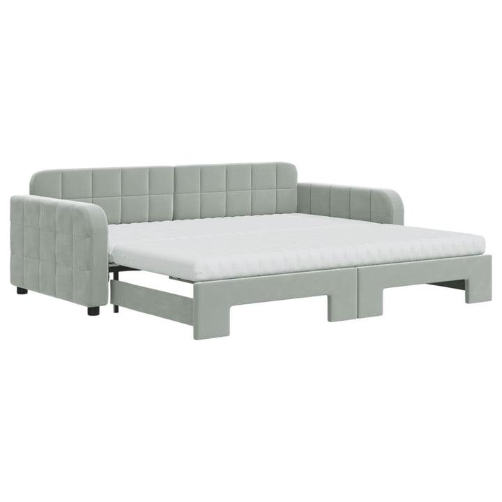 daybed med udtræk og madras 90x190 cm velour lysegrå